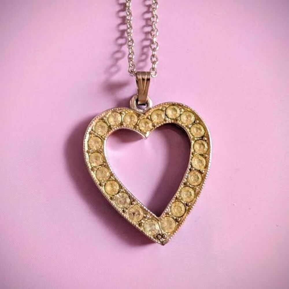 Y2K Dainty Rhinestone Heart Pendant Necklace